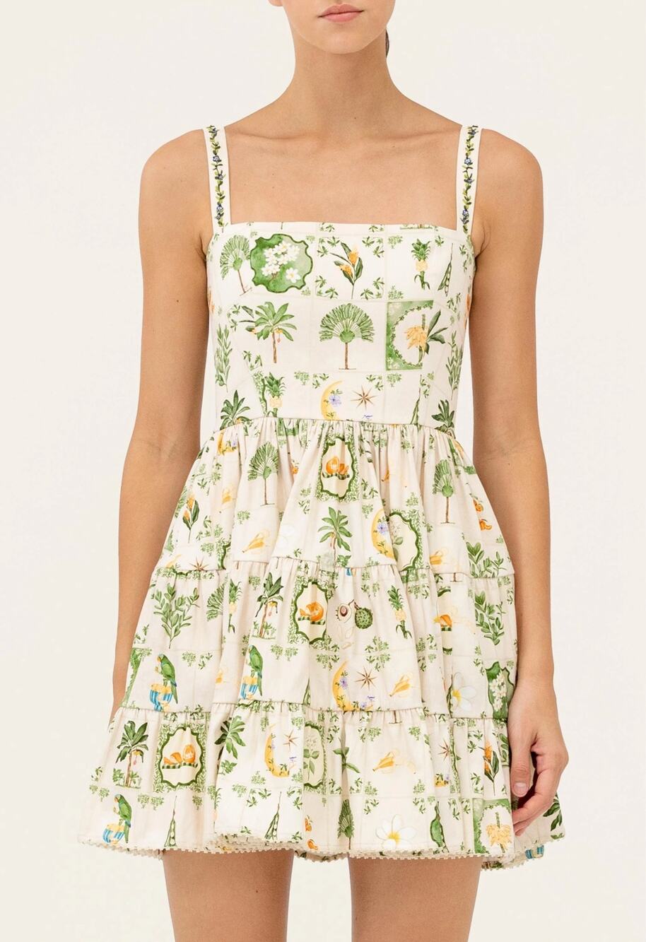 NWT Agua by Agua Bendita Lima Wild Mini Dress XS Botanical Tiered